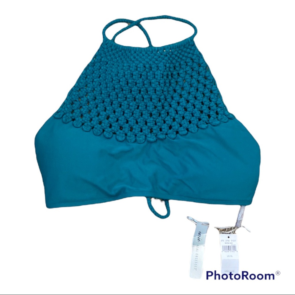 NWT Aerie teal bathing suit top with crochet